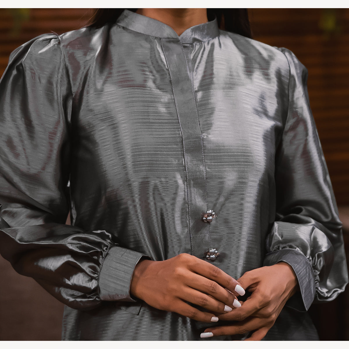 Metallic Grey Silk